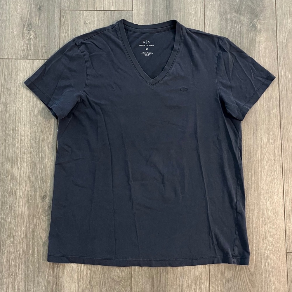 Armani Exchange Mens V-Neck T-Shirt Navy Blue Short Sleeve Logo Top Size M